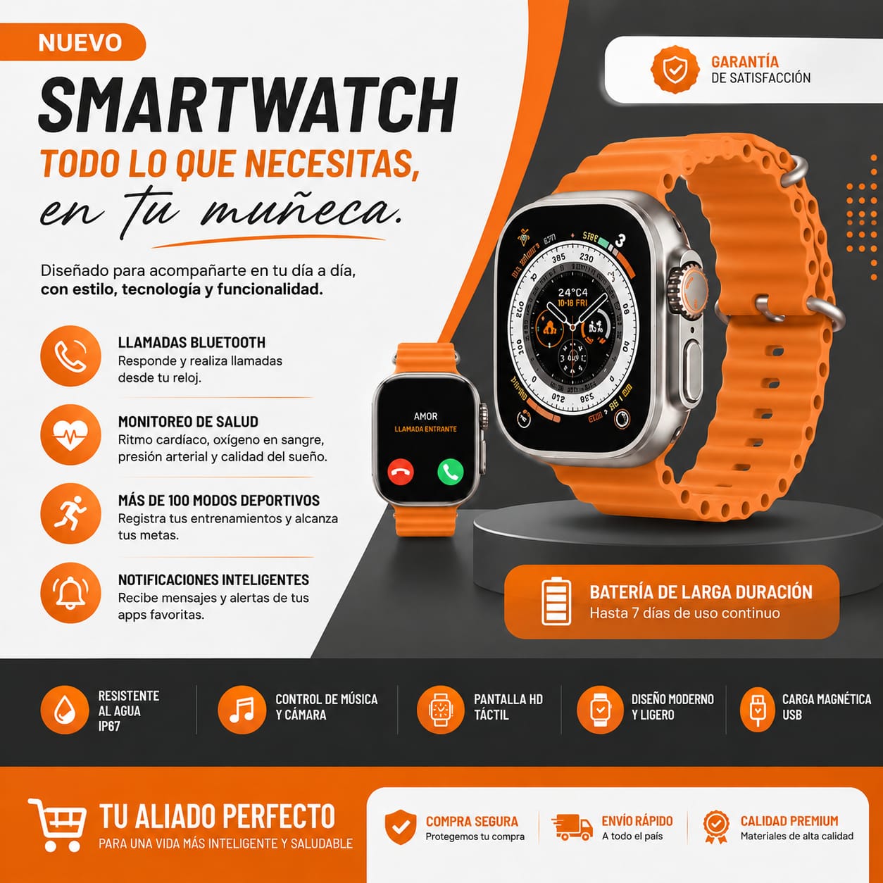 Reloj Smartwatch S8 Color Naranja