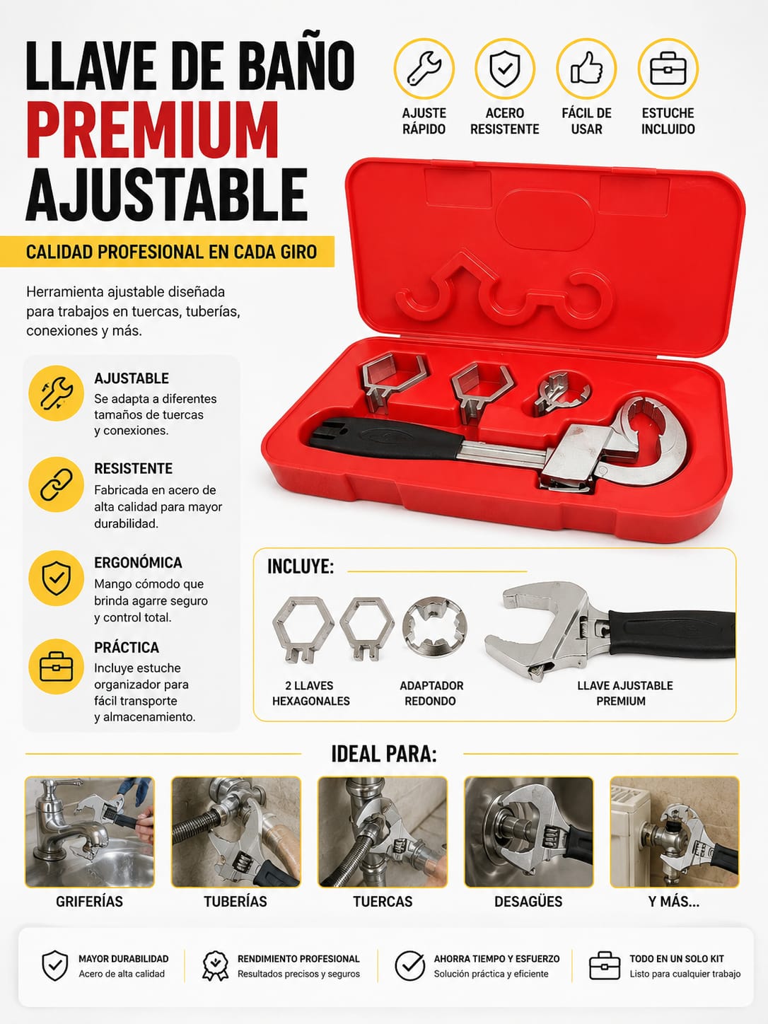 LLAVE DE BAÑO PREMIUM AJUSTABLE