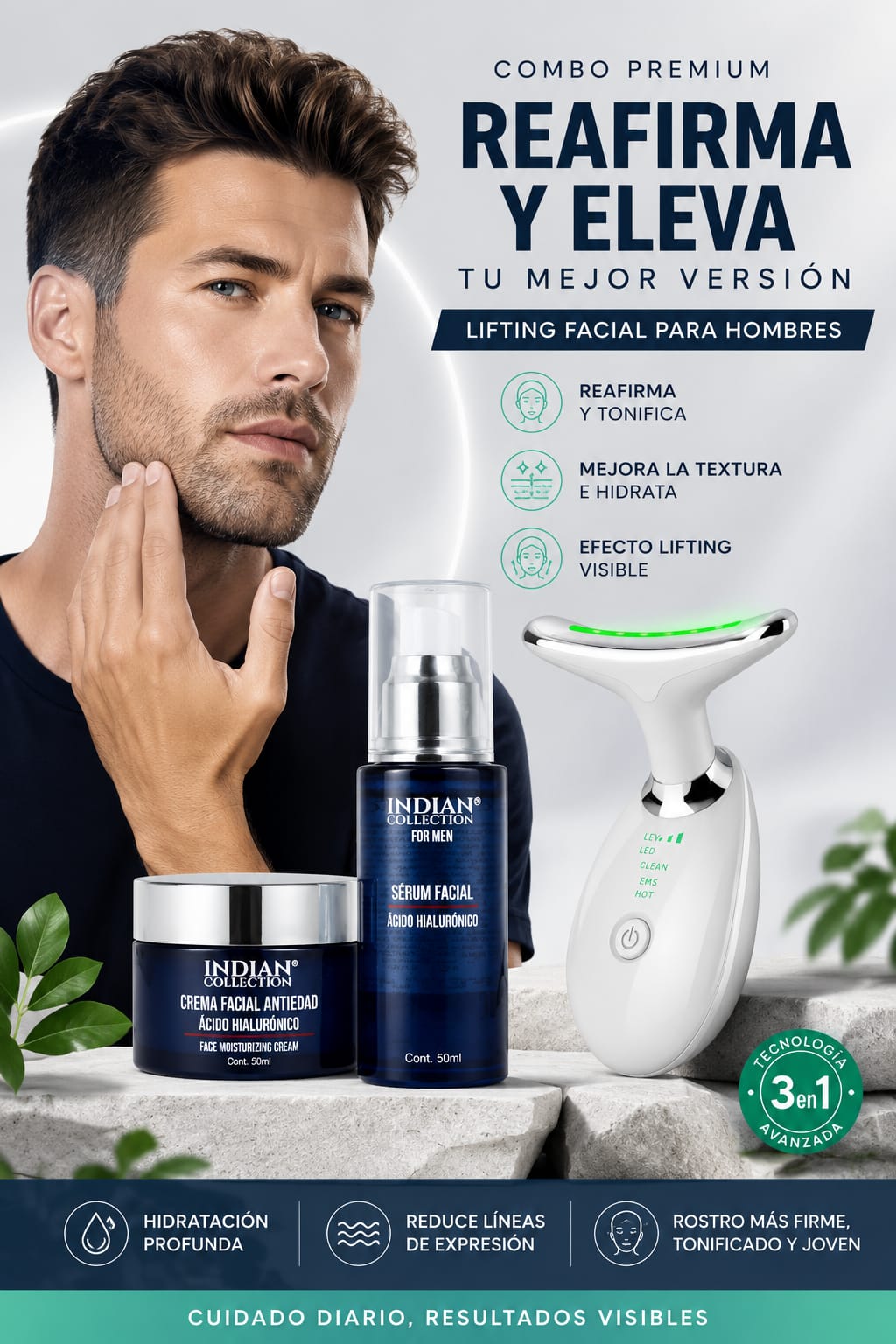 Rejuvenece y Mantente Joven ( Crema mas serum y masajeador) para Caballero